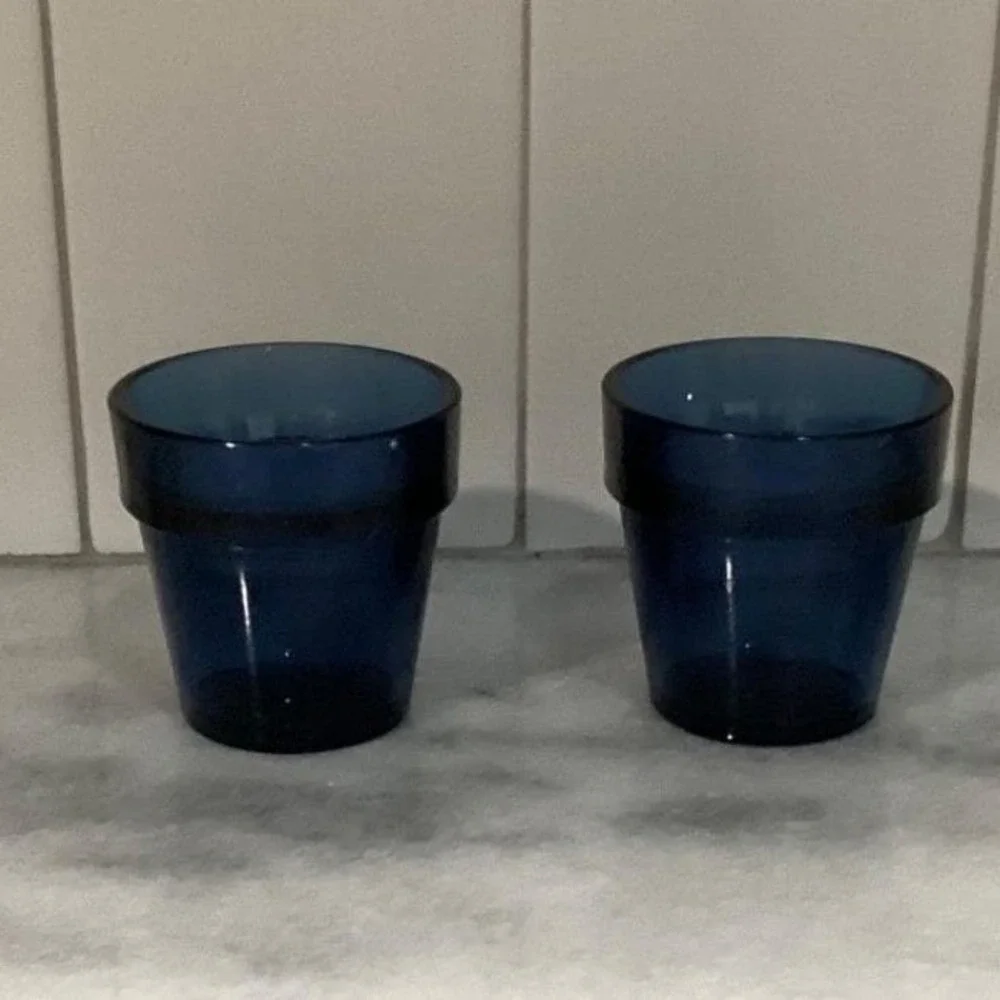 Cobalt Blue Thick Glass‎ Mini Votive Candle Holders, Set of 2, Toothpick Cups